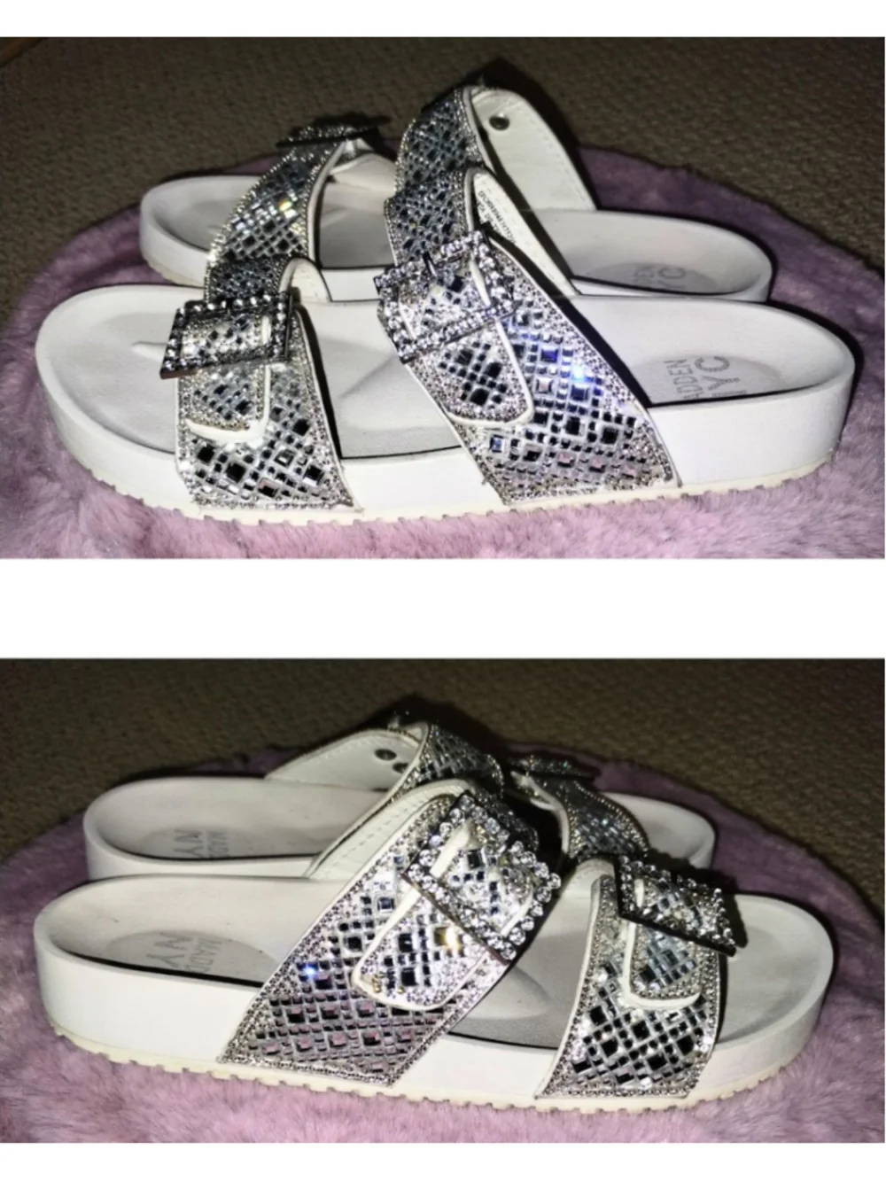 Madden NYC White & Silver Sparkle Double Buckle Sandals (Sz 7) - Picture 3 of 5